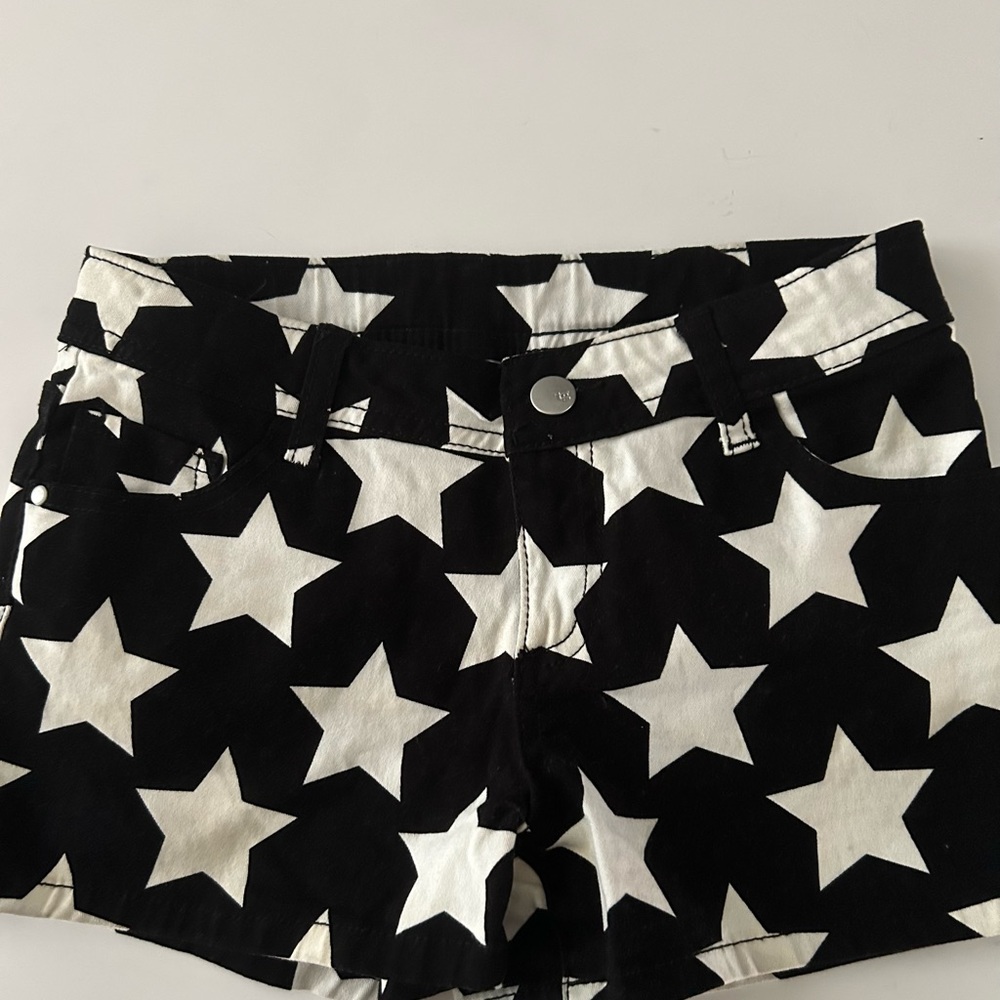 Total Girl Black and White Star Jean Shorts